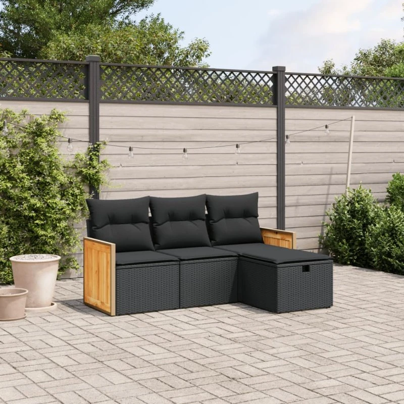 Sofasæt til haven 4 dele med hynder polyrattan sort