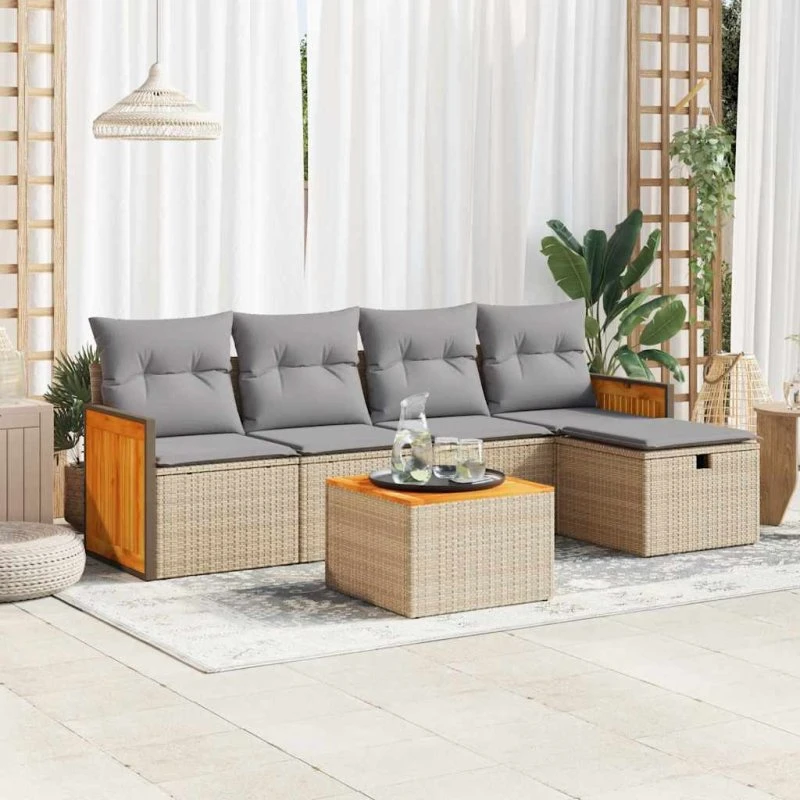 Haven 6-delssæt Polyrattan Beige-Grå med Opbevaring