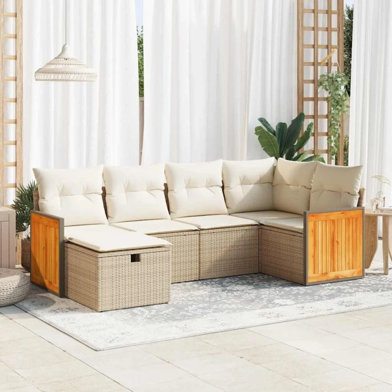 vidaXL 6-deles polyrattan sofasæt med hynder, beige
