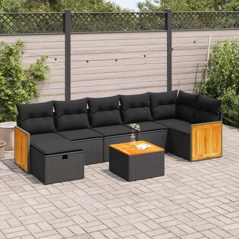Rattan Home Sofasæt 8 dele, sort, polyrattan