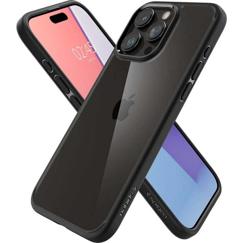 Spigen Crystal Hybrid - Matte Sort til iPhone 15 Pro
