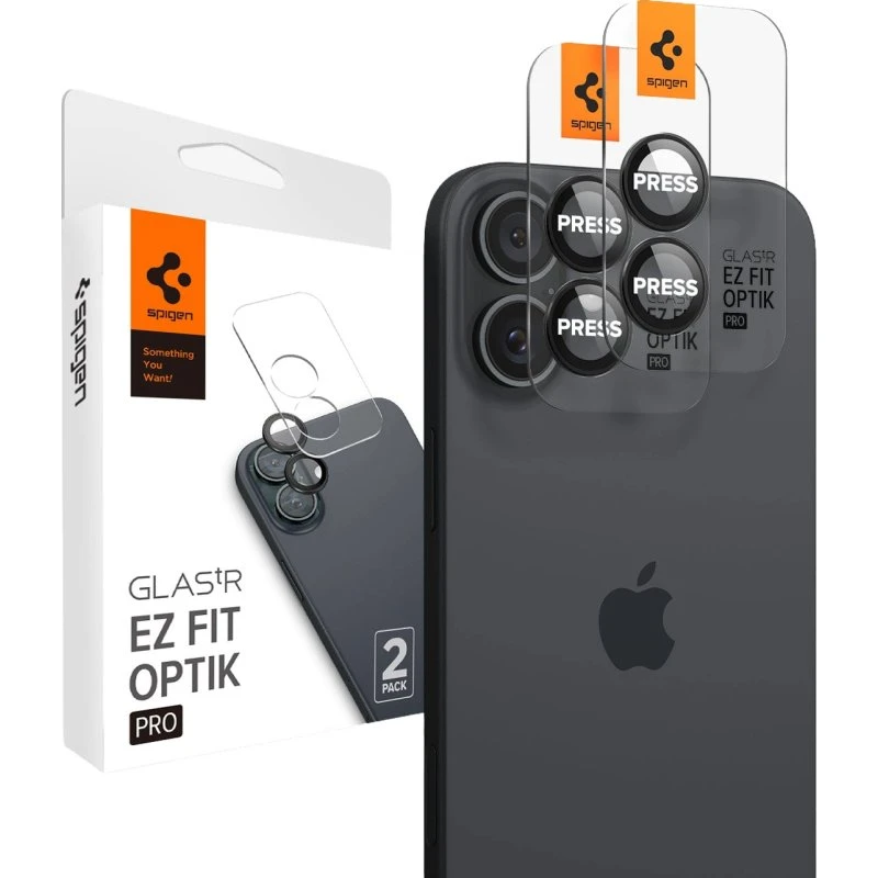 Spigen Glass tR EZ Fit Optik Pro 2 Pack - Sort - iPhone 16/16 Plus
