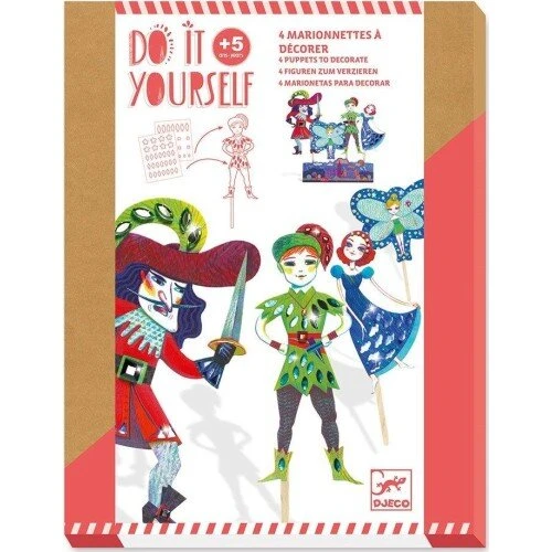 Djeco Do It Yourself – Peter Pan marionetdukker, 4 stk (29 cm)
