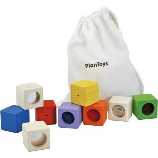 PlanToys Aktivitetsklodser i natur-gummi-træ – 9 stk