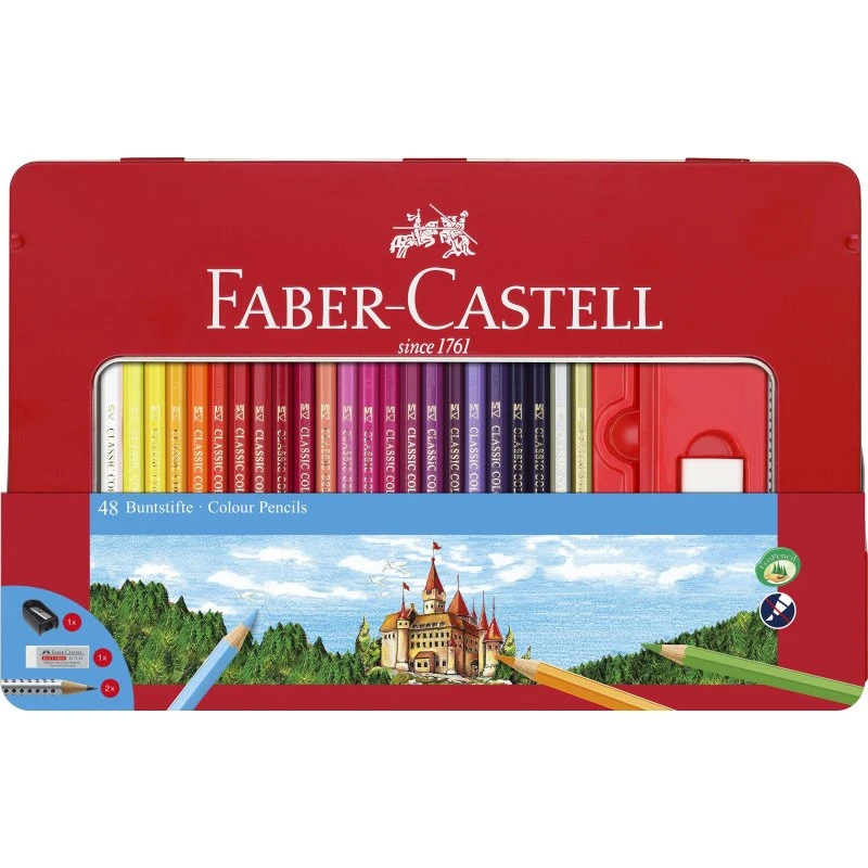 Faber-Castell Sekskantede Farveblyanter i Metalæske 48x
