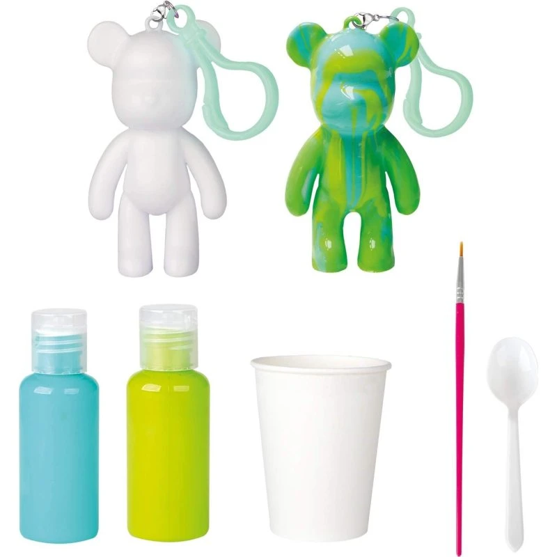 Gear2Play Marbleous Look Bamseformet Nøgleringsmalesæt, 6 dele med maling