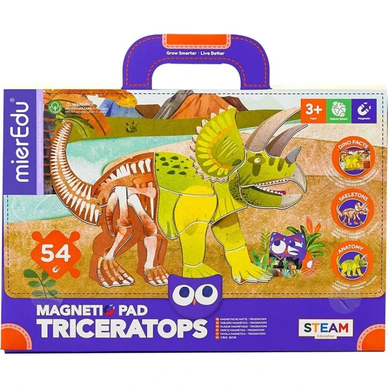 mierEdu Magnetisk Legetøj med Tavle – Triceratops, 54 Brikker