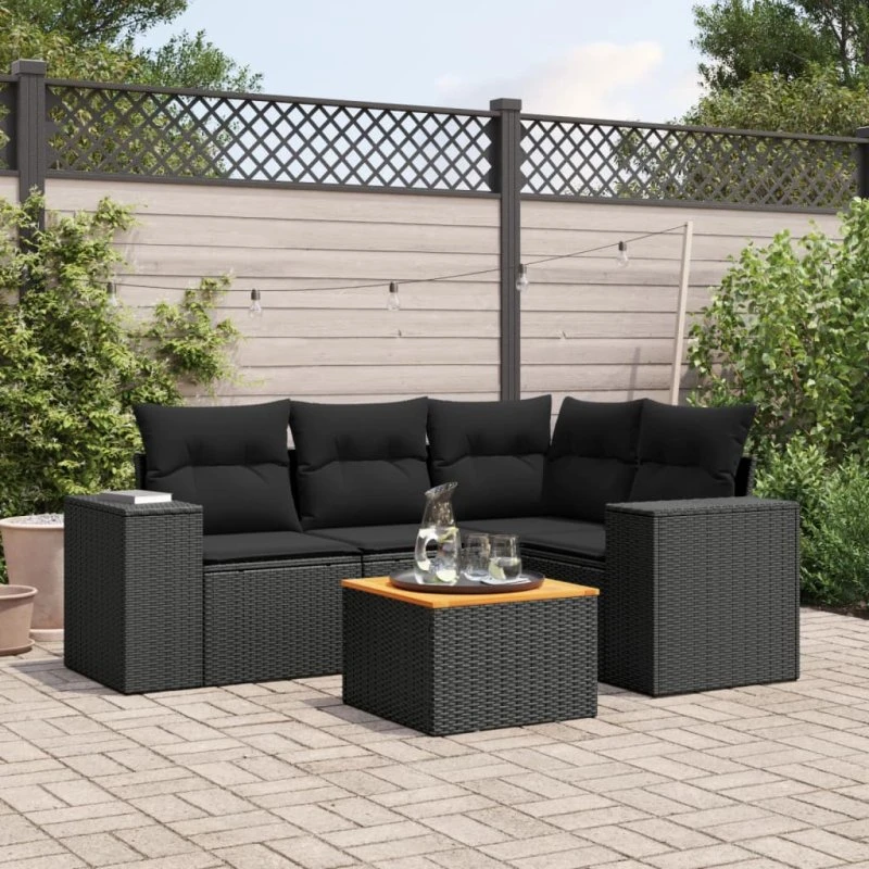 vidaXL 5-deles havemøbelsæt med hynder, polyrattan sort