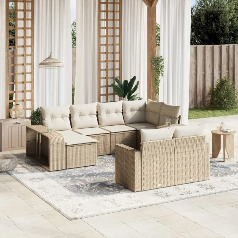 vidaXL 10-delssofasæt med hynder i polyrattan, beige