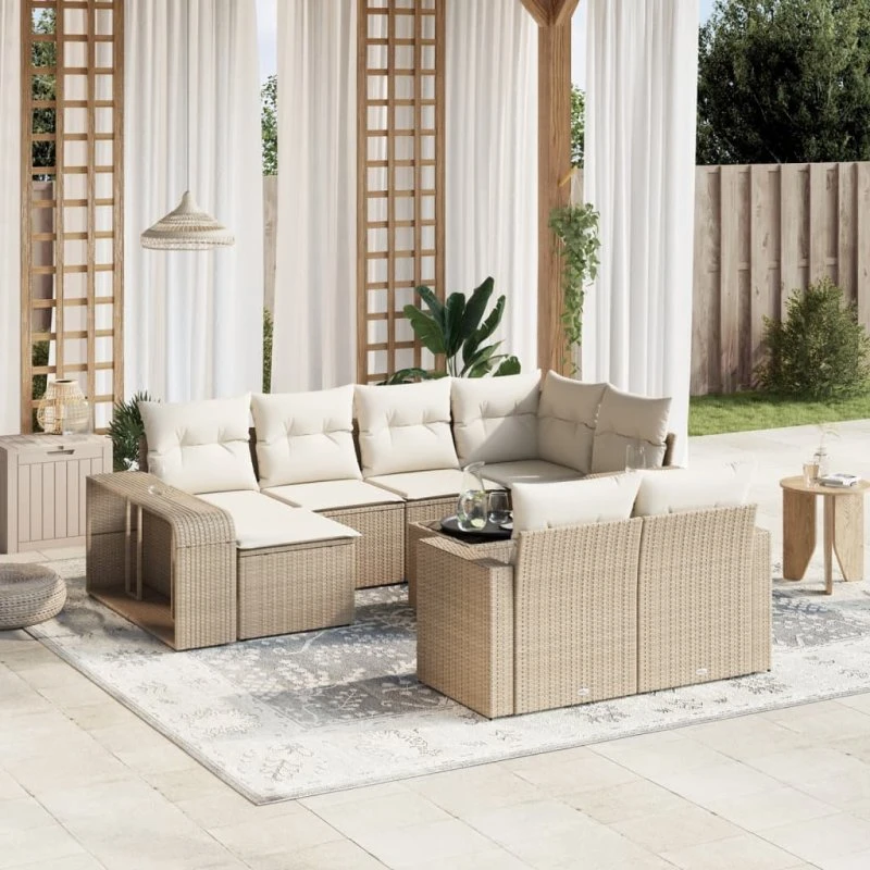vidaXL 11-delsofasæt med hynder i polyrattan, beige