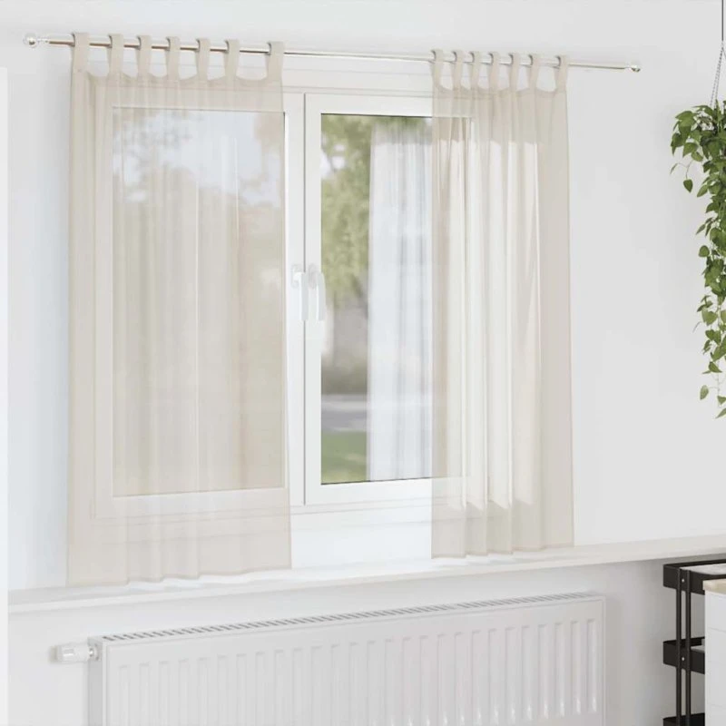 vidaXL Voile-gardiner med fane i toppen 2 stk. cremefarvet