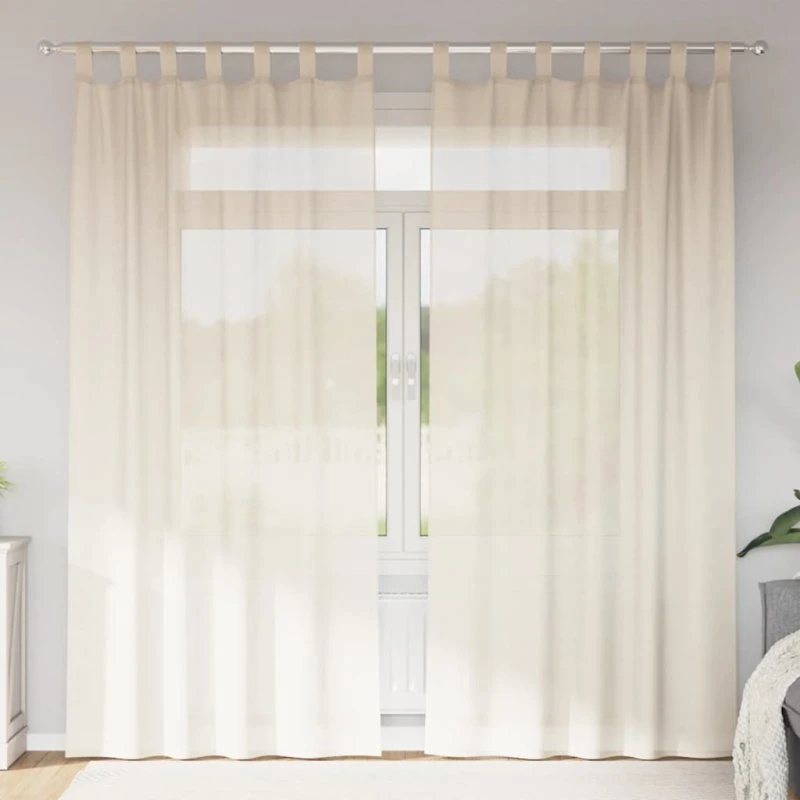 vidaXL Voile-gardiner med fane, 2 stk., cremefarvet, 140 x 245 cm