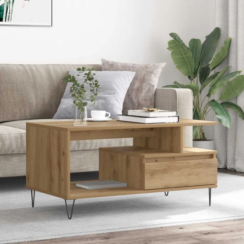 vidaXL Sofabord 90x49x45 cm i konstrueret træ, hvid