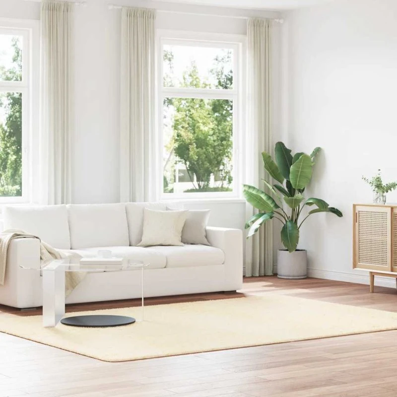 vidaXL Shaggy Gulvtæppe Navarra 200x290 cm Creme