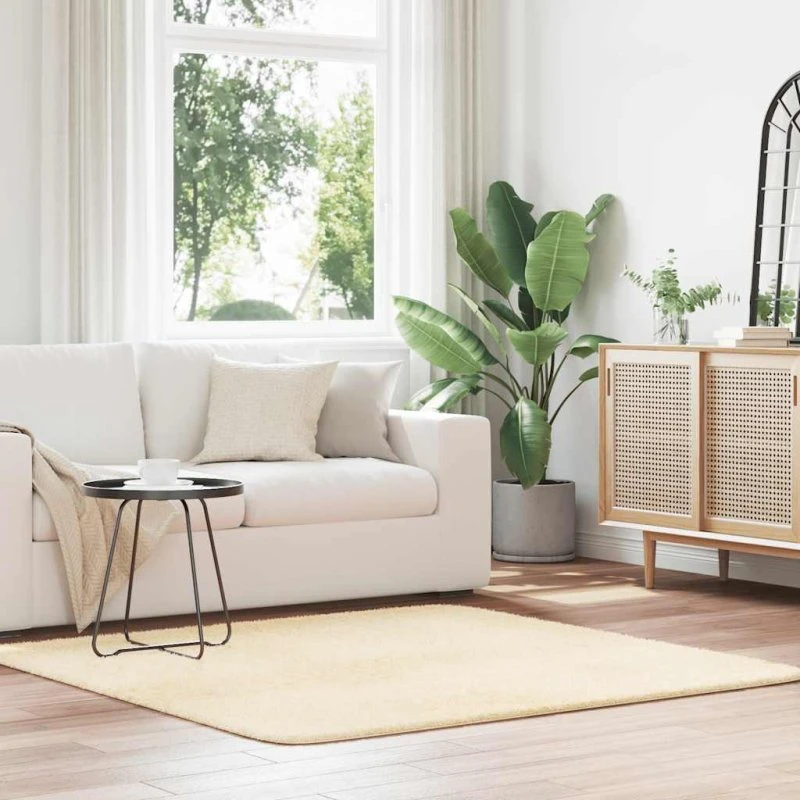 vidaXL Shaggy Gulvtæppe Navarra 160x160 cm Creme