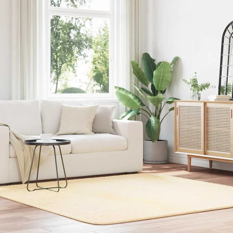 vidaXL Shaggy Gulvtæppe Navarra 200x200 cm Creme, Høje Luv