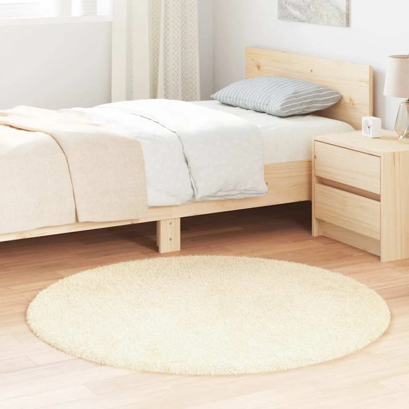 vidaXL Shaggy Gulvtæppe Navarra 120x120 cm Creme, Høje Luv