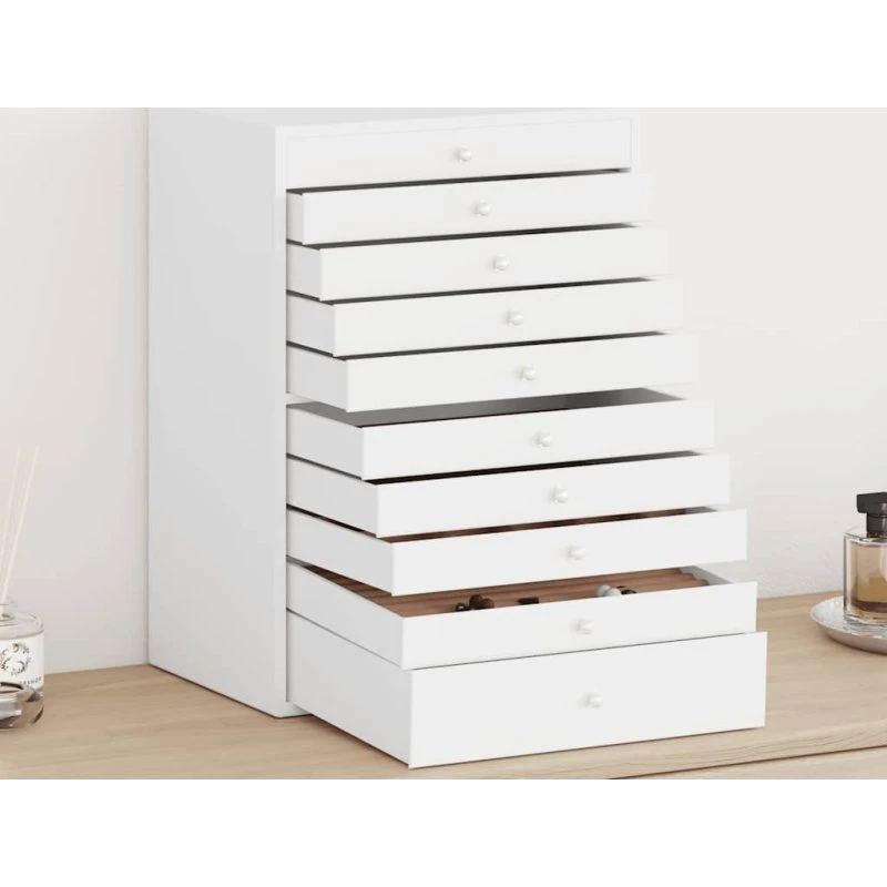 vidaXL smykkeskrin 10-lags med urholdere hvid 29x20,5x40,5 cm