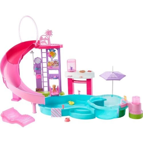 Barbie Dream Pool legetøjssæt med rutsjebane & boblebad