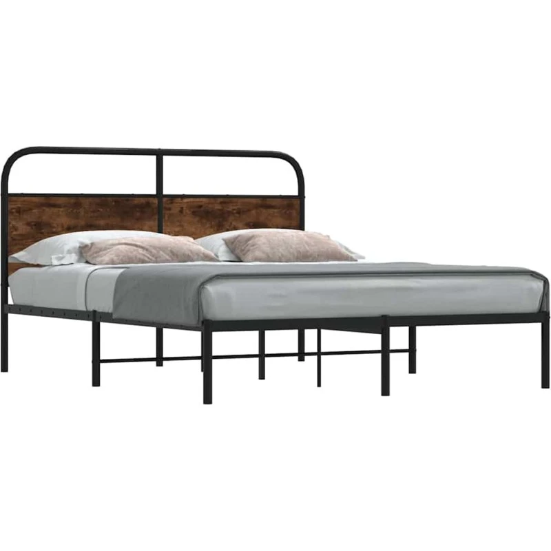 vidaXL Sengeramme 150x200 cm Røget Eg Metal, Uden Madras
