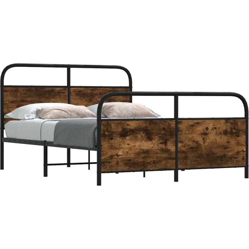 vidaXL Sengeramme 120x190 cm Røget Eg Metal, Uden Madras