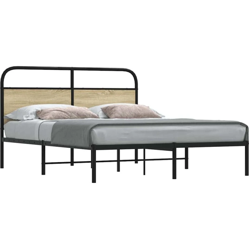 vidaXL Sengeramme 150x200 cm Metal Sonoma-Eg uden madras