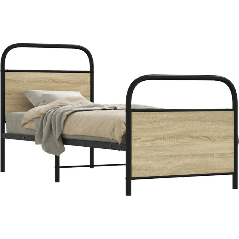 vidaXL Sengeramme 75x190 cm Metal Sonoma-Eg med hovedgærde og fodgærde