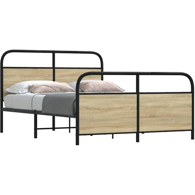 vidaXL Sengeramme 120x190 cm Metal Sonoma-Eg med Hovedgærde og Fodgærde