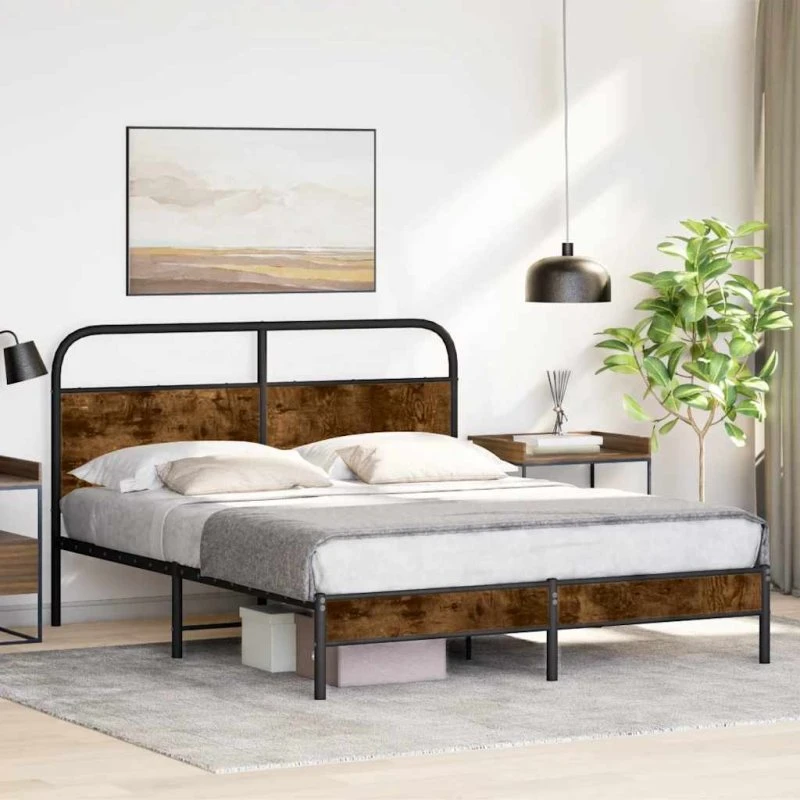 vidaXL Sengeramme 160x200 cm Røget Eg Metal, Uden Madras