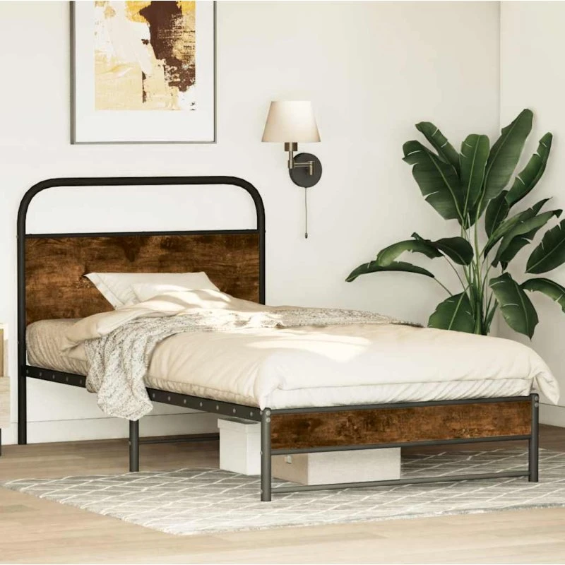 vidaXL Sengeramme 100x190 cm Røget Eg med Metalramme