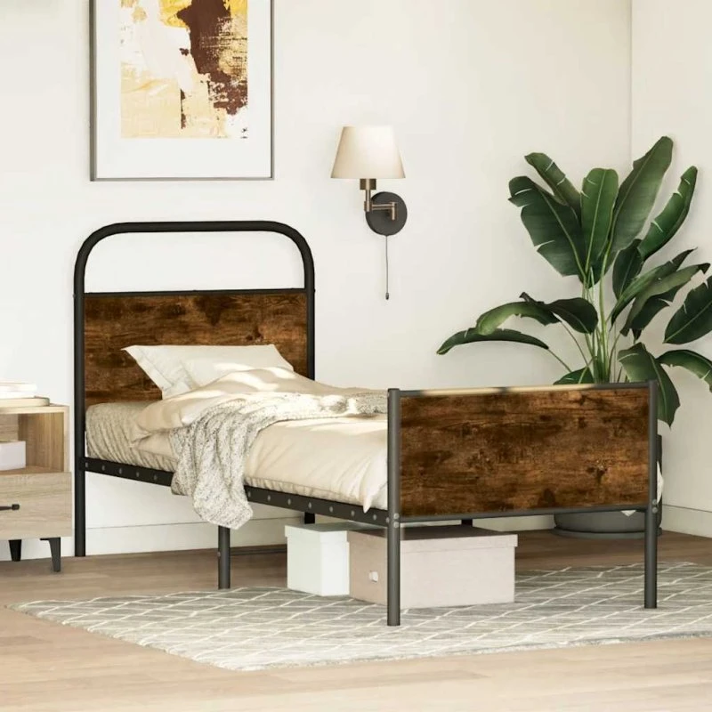 vidaXL Sengeramme 80x200 cm Røget Eg Metal, Uden Madras