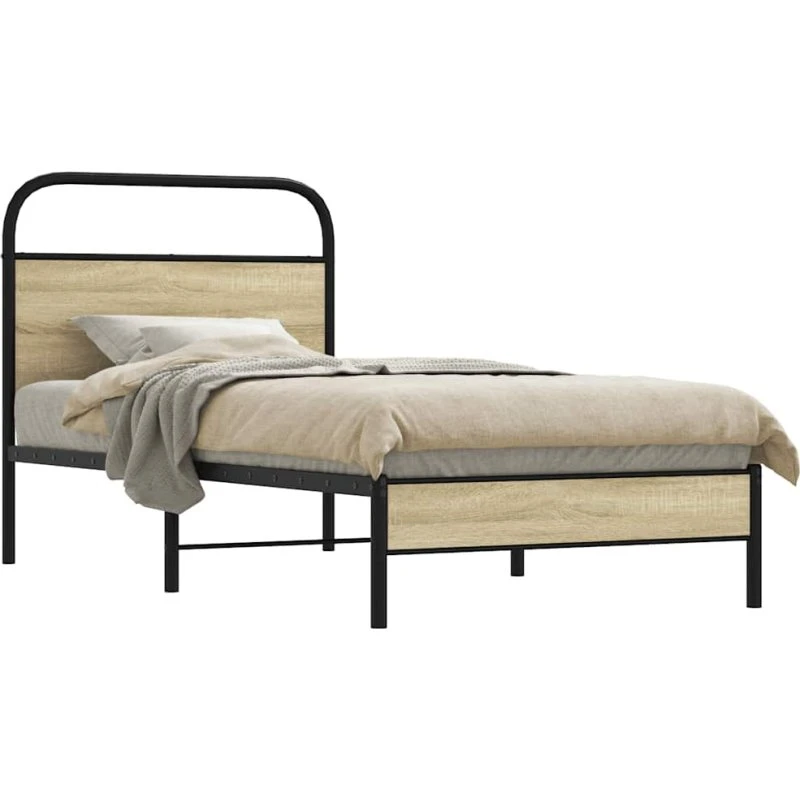 vidaXL Sengeramme 75x190 cm Metal Sonoma-Eg med Sengegavl