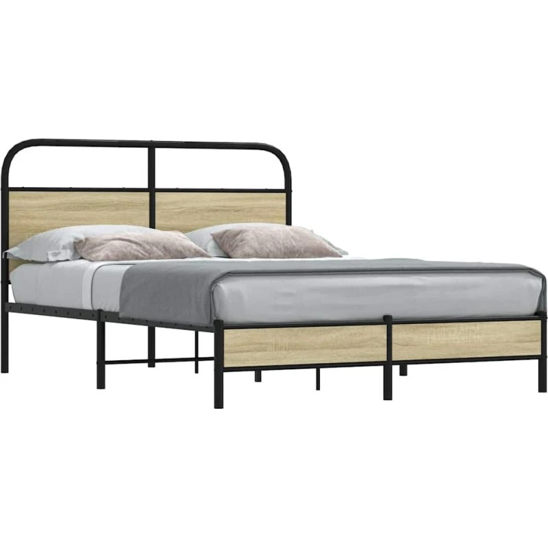 vidaXL Sengeramme 140x200 cm Metal, Sonoma-Eg, med sengegavl