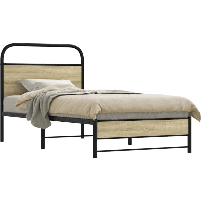 vidaXL Sengeramme 75x190 cm Metal Sonoma-Eg med Sengegavl