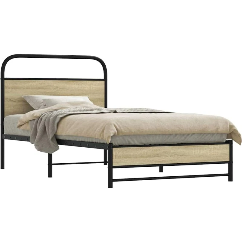 vidaXL Sengeramme 90x190 cm Metal Sonoma-Eg med Sengegavl