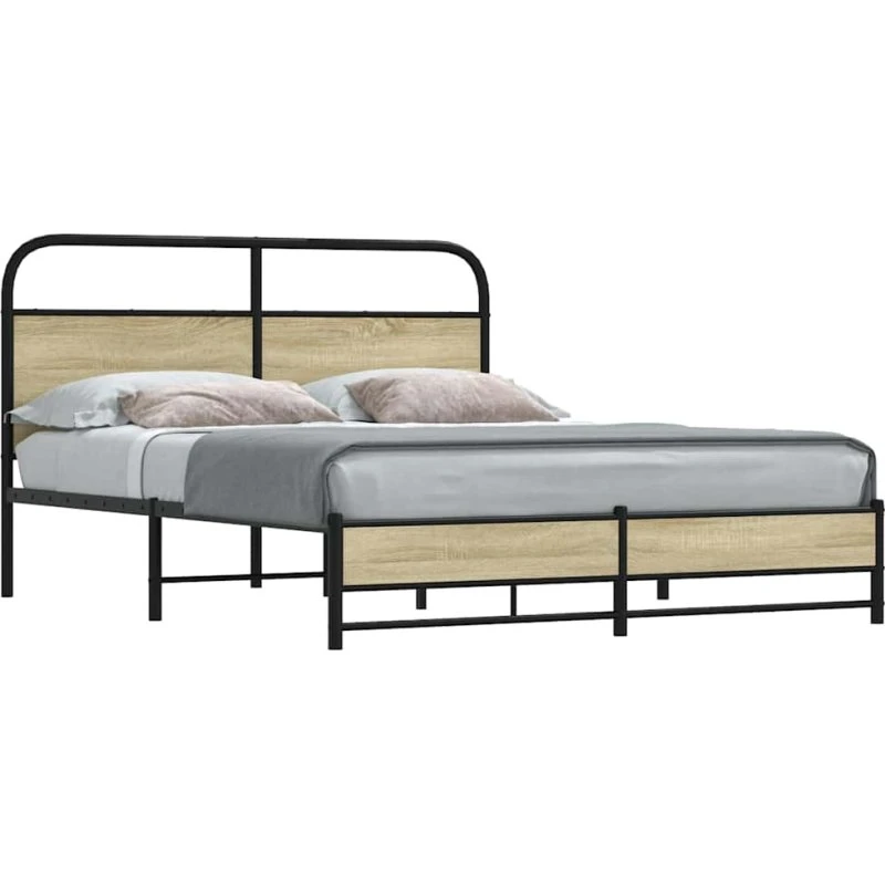vidaXL Sengeramme 150x200 cm Metal Sonoma-Eg med Sengegavl
