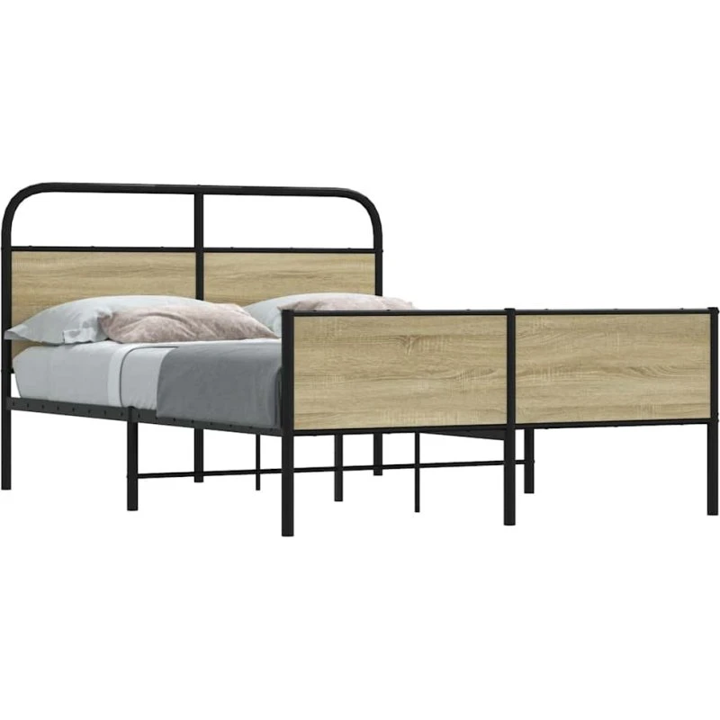vidaXL Sengeramme 140x190 cm Metal Sonoma-Eg uden madras