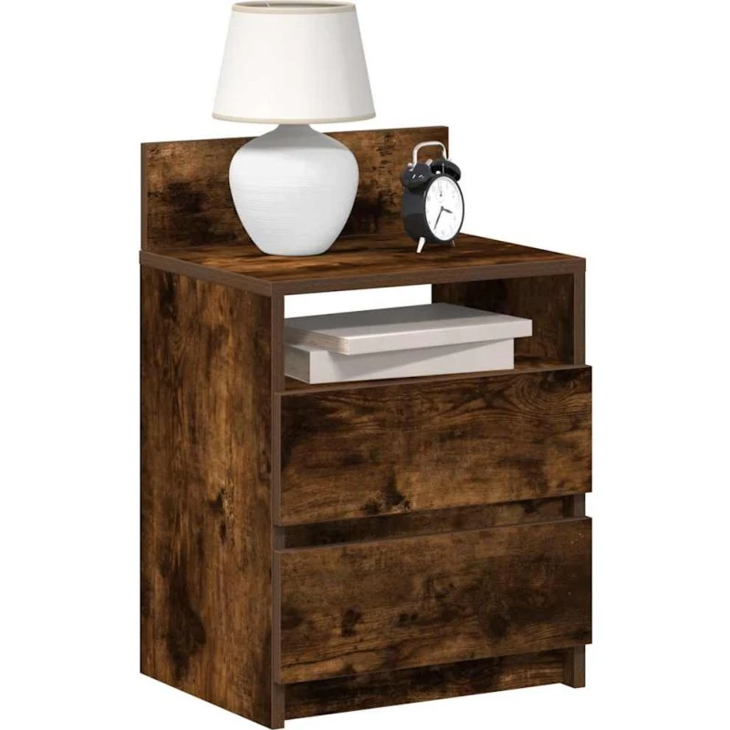 vidaXL Sengeborde 2 stk. med 2 skuffer 40x33x60 cm røget egetræ