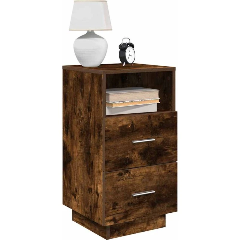 vidaXL Sengebord med 2 Skuffer 36x36x68 cm Røget Egetræ