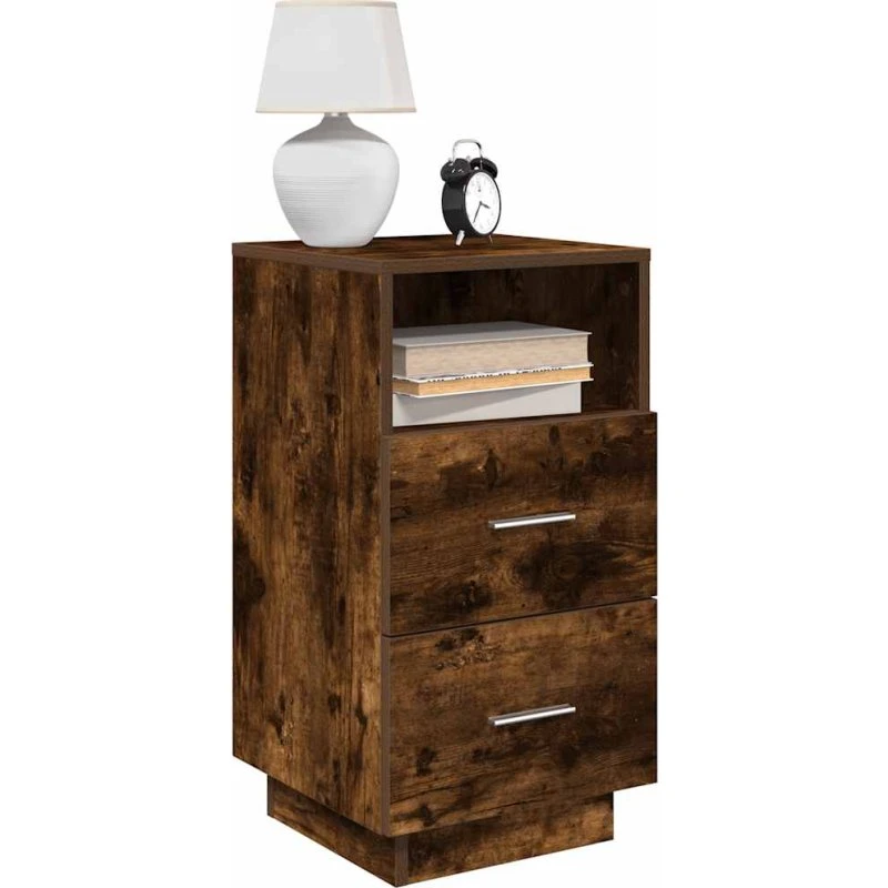 vidaXL Sengeborde 2 stk. med 2 skuffer 36x36x68 cm røget egetræ