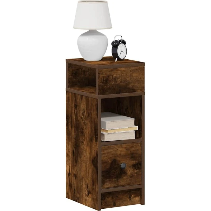 vidaXL Sengeskab med skuffe 25x31x66 cm røget egetræ