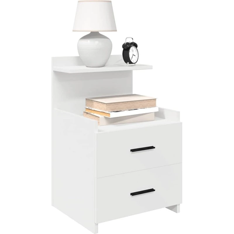 vidaXL Sengebord med 2 skuffer 40x36,5x62 cm hvid