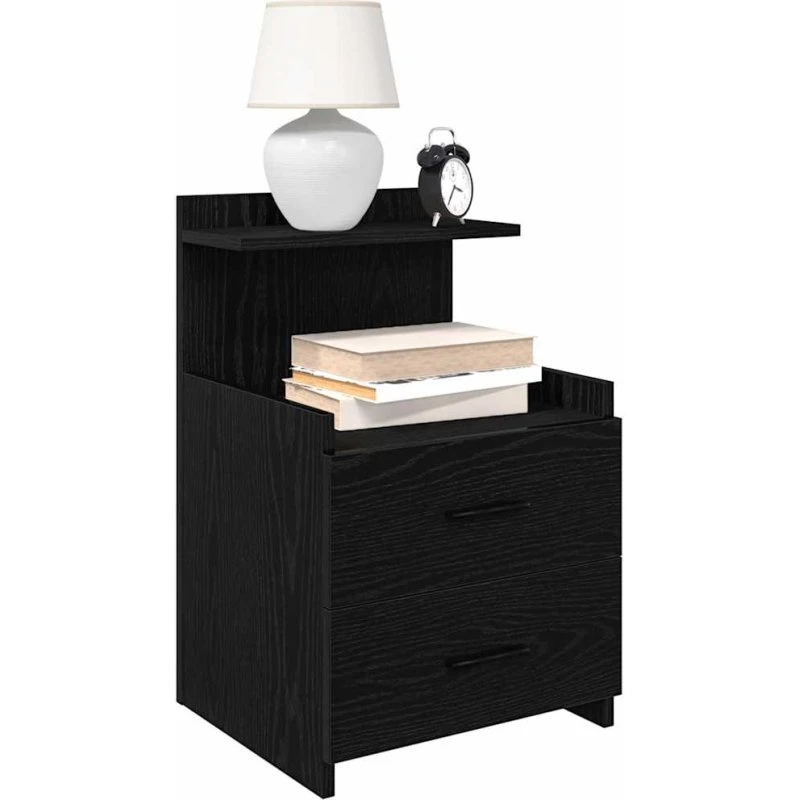 vidaXL Sengebord med 2 skuffer, sort, 40x36,5x62 cm
