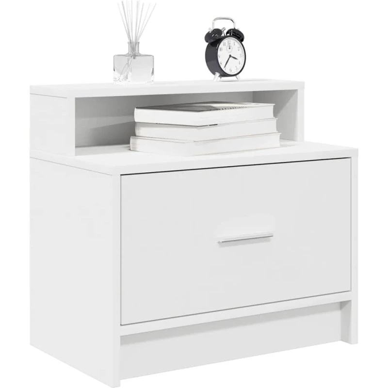 vidaXL Sengebord med skuffe 51x31x47 cm hvid
