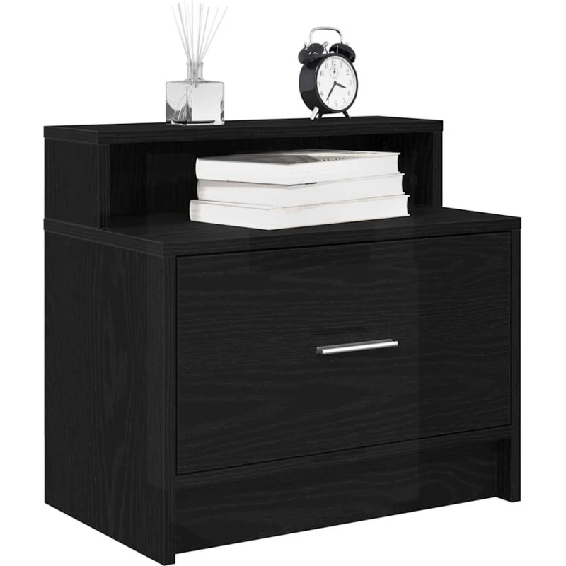 vidaXL Sengebord med skuffe 51x31x47 cm sort-eg