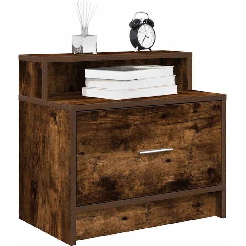 vidaXL Sengeborde med Skuffe 2 stk. 51x31x47 cm røget egetræsfarve