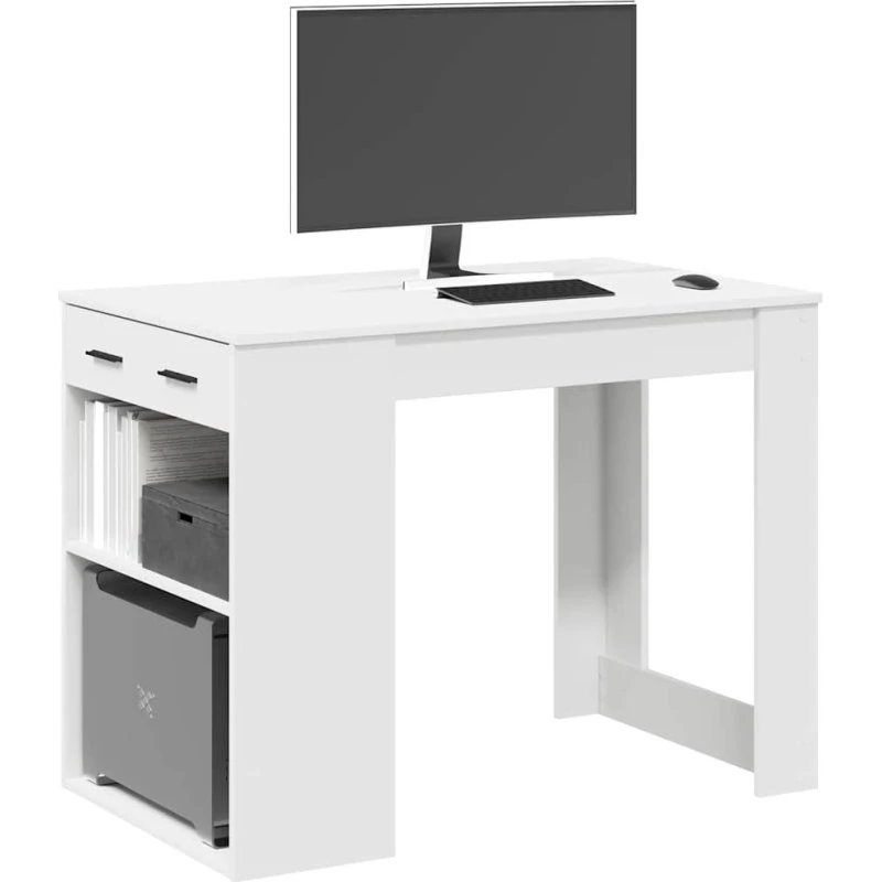 vidaXL Skrivebord med Skuffe og Hylde 102x62x77,5 cm Hvid