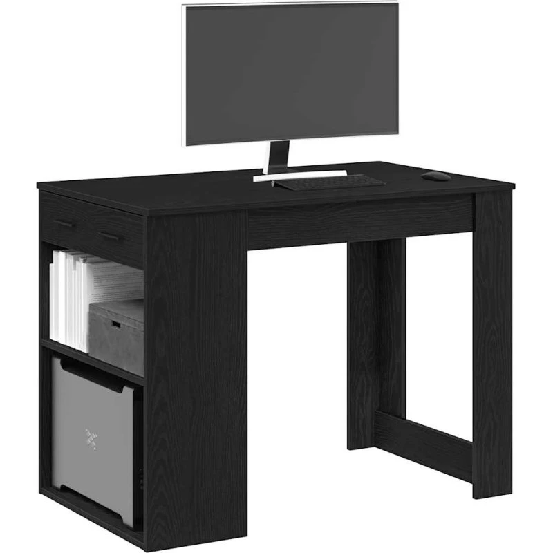 vidaXL Skrivebord med Skuffe og Hylde 102x62x77,5 cm Sort