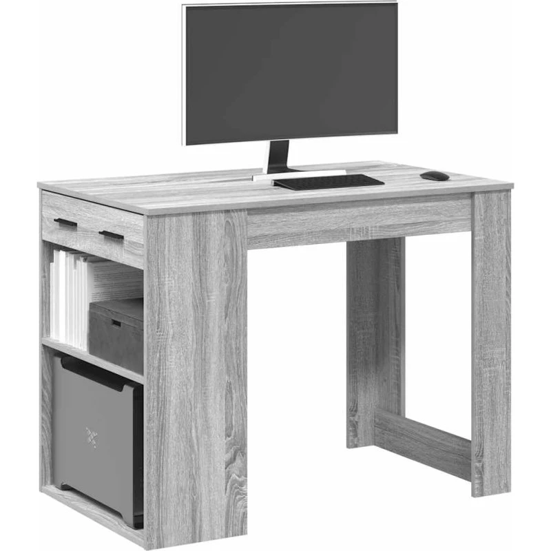 vidaXL Skrivebord 102x62x77,5 cm Grå Sonoma-Ege med Skuffe og Hylde
