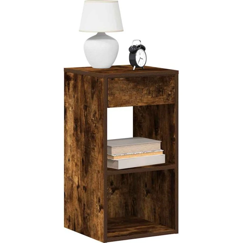 vidaXL Sengeborde med Skuffe 2 stk. 35x34x66,5 cm Røget Egetræsfarve